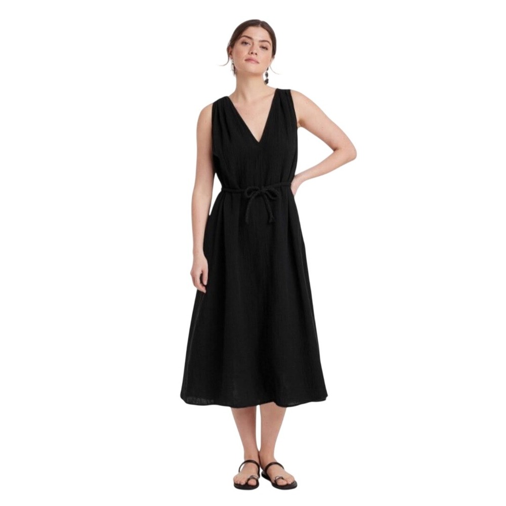 Universal Thread Women's Black Gauze Sleeveless V Neck Midi A Line Dress Size XL